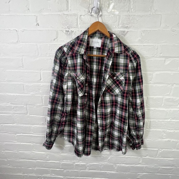 The Shirt by Rochelle Behrens Women Button-Down Shirt Two Pocket Black Red SZ M - Picture 1 of 5